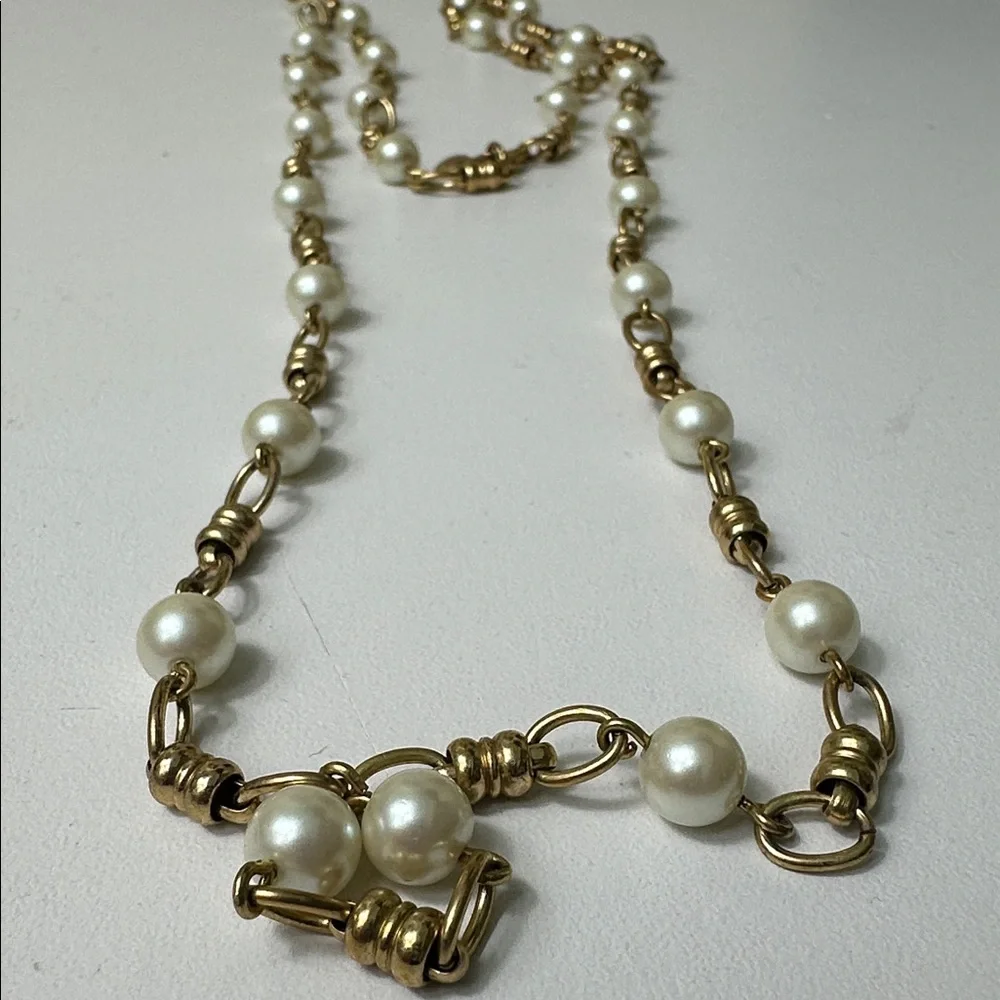 J.Crew Gold Pearl Station Long Necklace - Elegant Pearl Chain - Picture 3 of 5